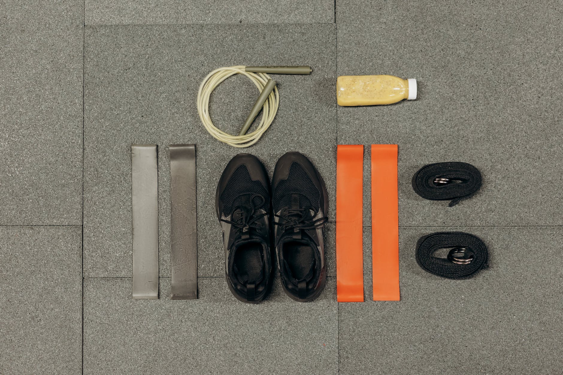 black training shoes and exercise tools